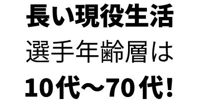長い現役生活選手年齢層は10代〜70代！